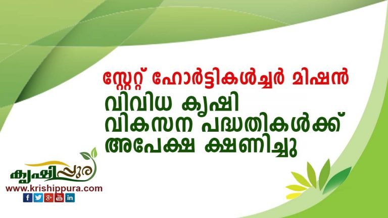 സ്റ്റേറ്റ് ഹോർട്ടികൾച്ചർ മിഷൻ വിവിധ കൃഷി വികസന പദ്ധതികൾക്ക് അപേക്ഷ ക്ഷണിച്ചു