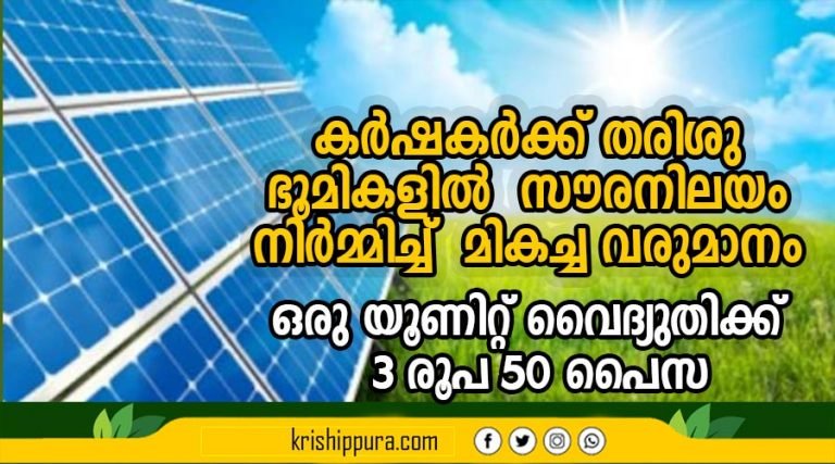 കര്‍ഷകര്‍ക്ക് തരിശു ഭൂമികളില്‍  സൗരനിലയം നിർമ്മിച്ച്  മികച്ച വരുമാനം ; ഒരു യൂണിറ്റ് വൈദ്യുതിക്ക്  3 രൂപ 50 പൈസ