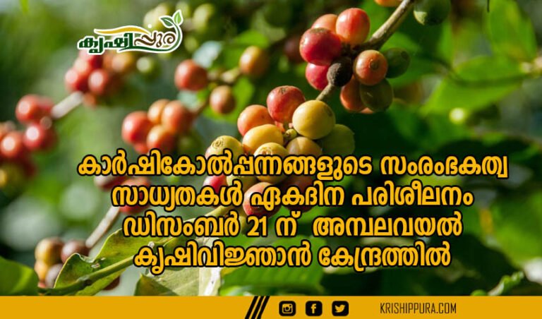 കാർഷികോൽപ്പന്നങ്ങളുടെ സംരംഭകത്വ സാധ്യതകൾ ഏകദിന പരിശീലനം ഡിസംബർ 21 ന്  അമ്പലവയൽ കൃഷിവിജ്ഞാൻ കേന്ദ്രത്തിൽ